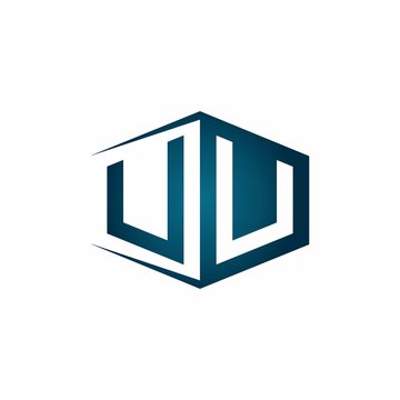 UU monogram logo with hexagon shape and negative space style ribbon design template
