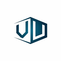 VU monogram logo with hexagon shape and negative space style ribbon design template