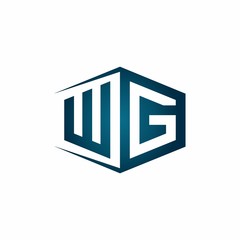 WG monogram logo with hexagon shape and negative space style ribbon design template