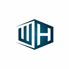 WH monogram logo with hexagon shape and negative space style ribbon design template