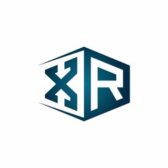 XR monogram logo with hexagon shape and negative space style ribbon design template