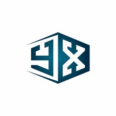YX monogram logo with hexagon shape and negative space style ribbon design template
