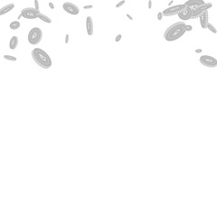 Russian ruble coins falling. Scattered black and w