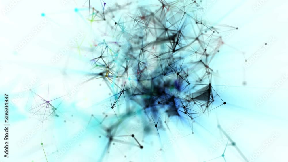 Poster abstract animated background made of connected moving particles. 3d render