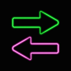 Neon arrows set isolated on black background. Arrows icon, sign, symbol. Vector design