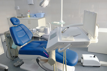 Fototapeta na wymiar Photo with a view of the dental office, chair, dental unit