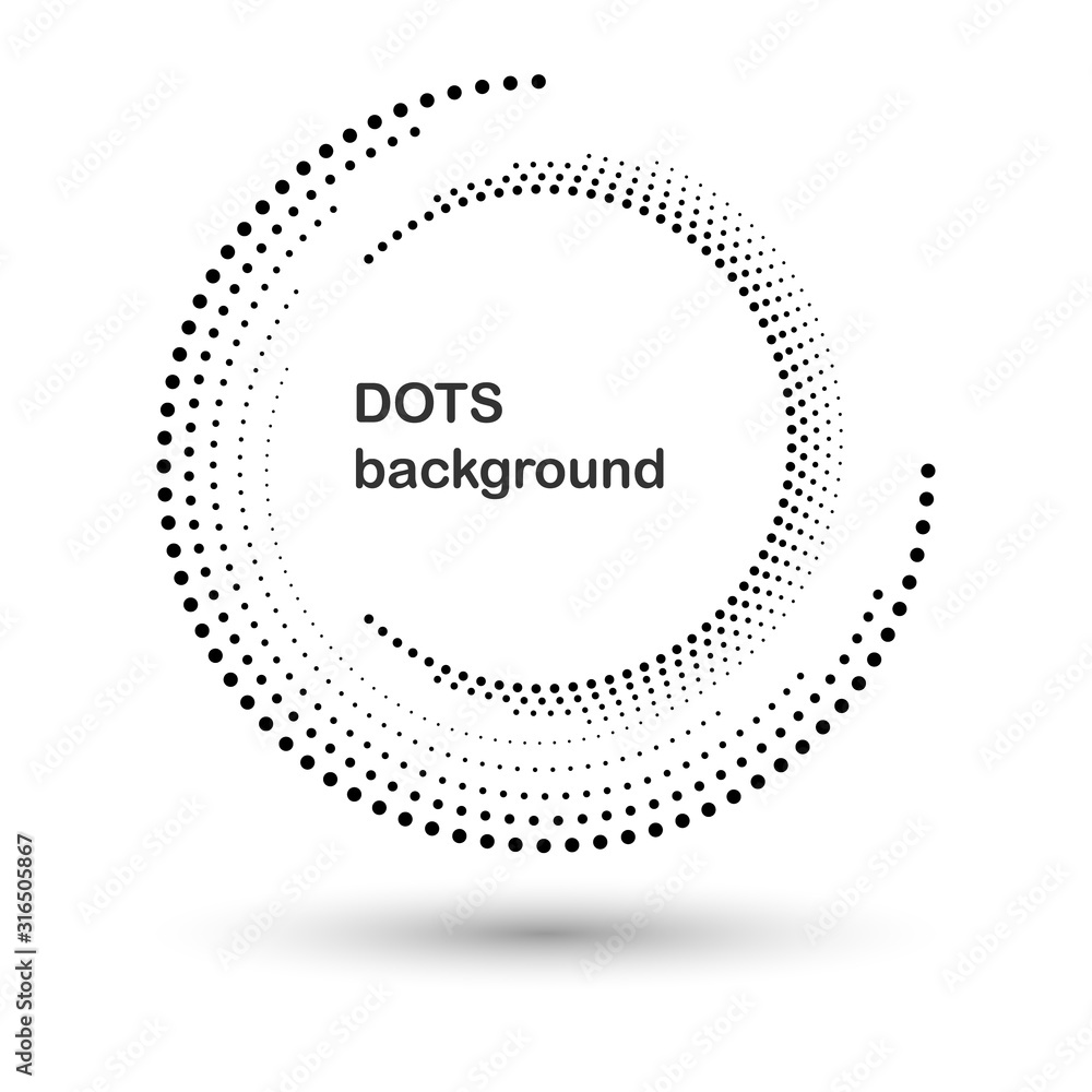 Poster halftone round as icon or background. black abstract vector circle frame with dots as logo or emblem