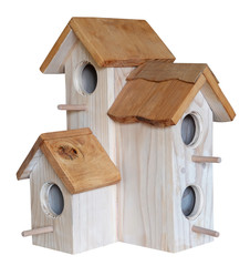 Obraz na płótnie Canvas Nest box birdhouse house for birds handmade craft isolated on white 