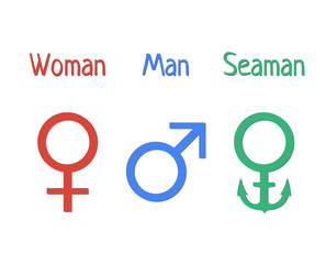 Gender symbols. Humorous depiction of the symbols of a man woman and seaman