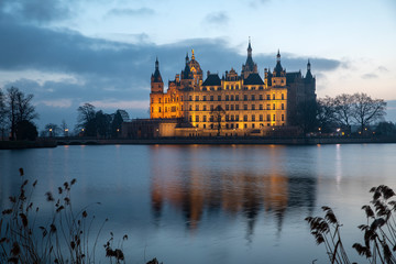 historic Schwerin castle at night