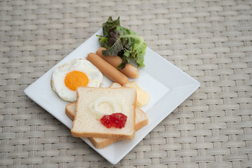 Breakfast set placed on the table