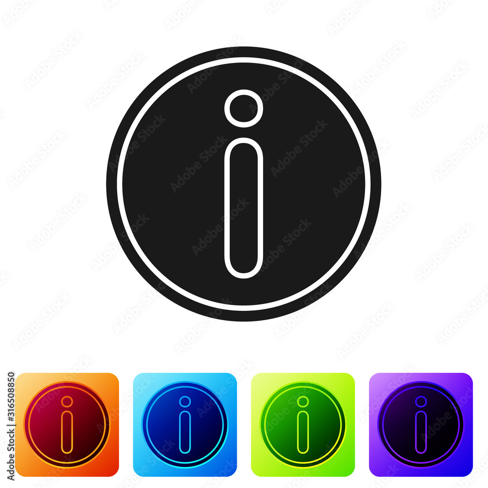 Aufkleber black information icon isolated on white background. set icons in color square buttons. vector illus