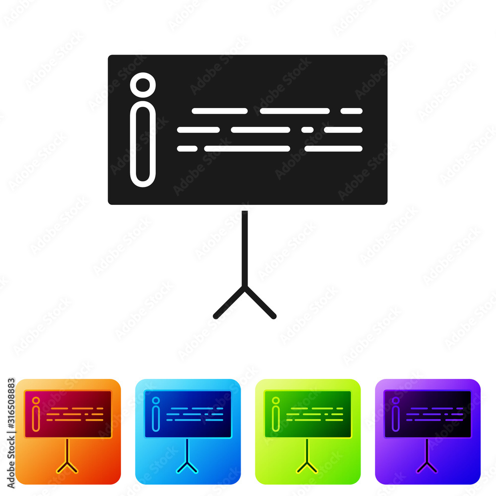 Aufkleber black information icon isolated on white background. set icons in color square buttons. vector illus
