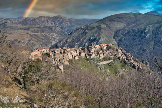 Rainbow over an Abandoned Village in the Mountains of Southern Italy