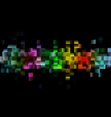 Abstract 3d rendering illustration of geometric shapes, perspective view of fantastic space or cityscape.