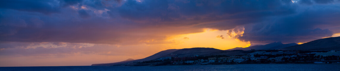  Panorama of Golden Sunset Over The Mountains Silhouette Of A Mountain Range Against The Sky At Sunset