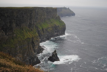 Cliffs of Moher, in Ireland with fog.