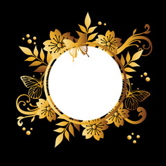 background of golden butterfly and cherry blossoms