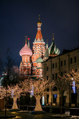 Moscow, Russia. St. Basil's Cathedral at night on New Year's holidays. View from Zaryadye park - 316513627