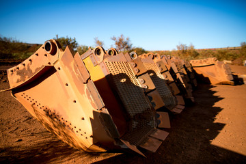 Giant industrial bucket wheel at lay down yard construction mine site, Perth, Australia 