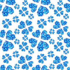 Seamless texture Heart Valentine's day love funny beautiful delicate pattern watercolor blue flowers cornflower