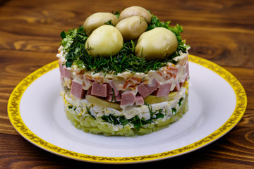 Traditional Russian layered salad 