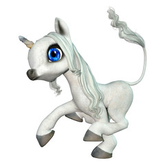 3D Rendering Fairy Tale Little White Unicorn on White