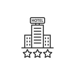 Hotel 3 stars sign icon in flat style. Inn building vector illustration on white isolated background. Hostel room business concept.