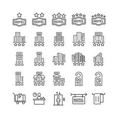 Hotel icon set in flat style. Booking vector illustration on white isolated background. Vacation reservation business concept.