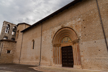Fototapeta na wymiar L'Aquila, Abruzzo, Basilica of Santa Maria di Collemaggio, a religious symbol of the city, dating back to 1288