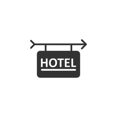 Hotel sign icon in flat style. Inn vector illustration on white isolated background. Hostel room information business concept.
