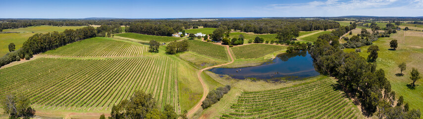 Aerial view of a typical vineyard in the Margaret River region of Western Australia, south of Perth