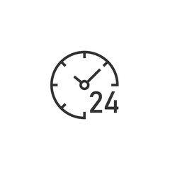 Clock 24/7 icon in flat style. Watch vector illustration on white isolated background. Timer business concept.