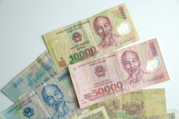 Vietnamese money dong (VND) on white background.