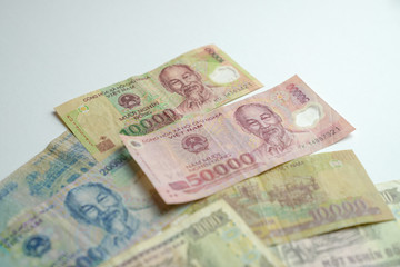 Obraz na płótnie Canvas Vietnamese money dong (VND) on white background.
