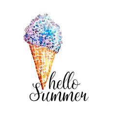 Watercolor waffle cone flower drawing art background