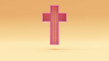 Pink Gold Modern Cross Warm Cream Background 3d illustration 3d render