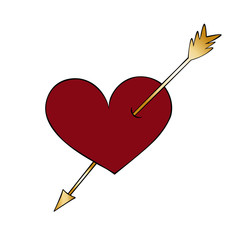 An arrow pierces the heart. Hit the target. Colored vector illustration. Isolated background. Valentines Day, wedding. Cartoon style. Idea for web design, sticker, invitation, postcard. Festive print.