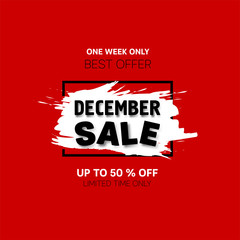 December Sale banner. Sale offer price sign. Brush vector banner. Discount text. Vector	
