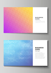 Fototapeta premium The minimalistic abstract vector illustration of the editable layout of two creative business cards design templates. Abstract geometric pattern with colorful gradient business background.