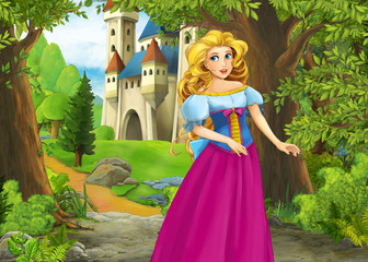 Obraz na płótnie Canvas Cartoon nature scene with beautiful castle - illustration for th