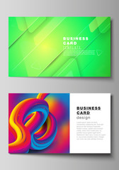 The minimalistic abstract vector illustration layout of two creative business cards design templates. Futuristic technology design, colorful backgrounds with fluid gradient shapes composition.