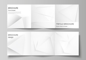 Vector layout of square covers design templates for trifold brochure, magazine, cover design, book design, brochure cover. Halftone dotted background with gray dots, abstract gradient background.