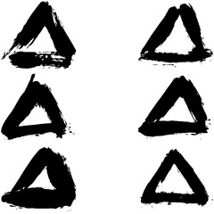 Black vector  paint brush triangles collection on white background. Abstract grunge elements. Set of hand drawn scribble objects for logo, web, design use.