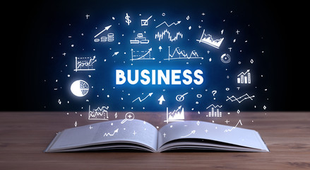 BUSINESS inscription coming out from an open book, business concept