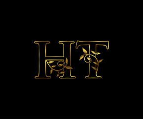 Golden H, T and HT Luxury Letter Logo Icon 