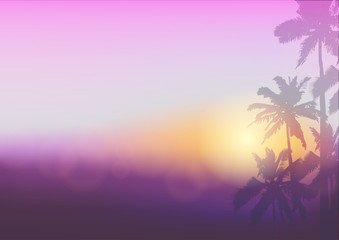 Fototapeta na wymiar Background with silhouette of palm trees and tropical sunrise. Vector illustration