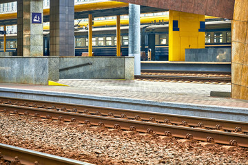 Railway station in the city, railway tracks with apron