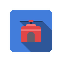 mountain cableway, tram transport flat icon with long shadow vector