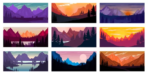  Set of poster template with wild mountains landscape. Design element for banner, flyer, card. Vector illustration © liubov